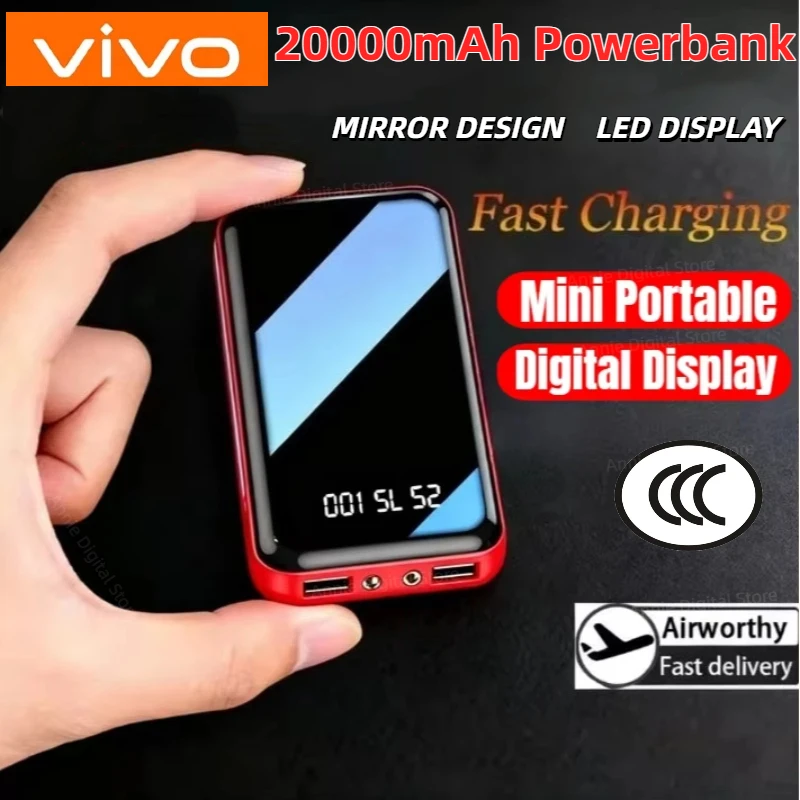 VIVO 20000mAh بنك طاقة صغير محمول شاحن مرآة شاشة LED باور بانك رقمي لهاتف آيفون هواوي سامسونج بطارية خارجية #1