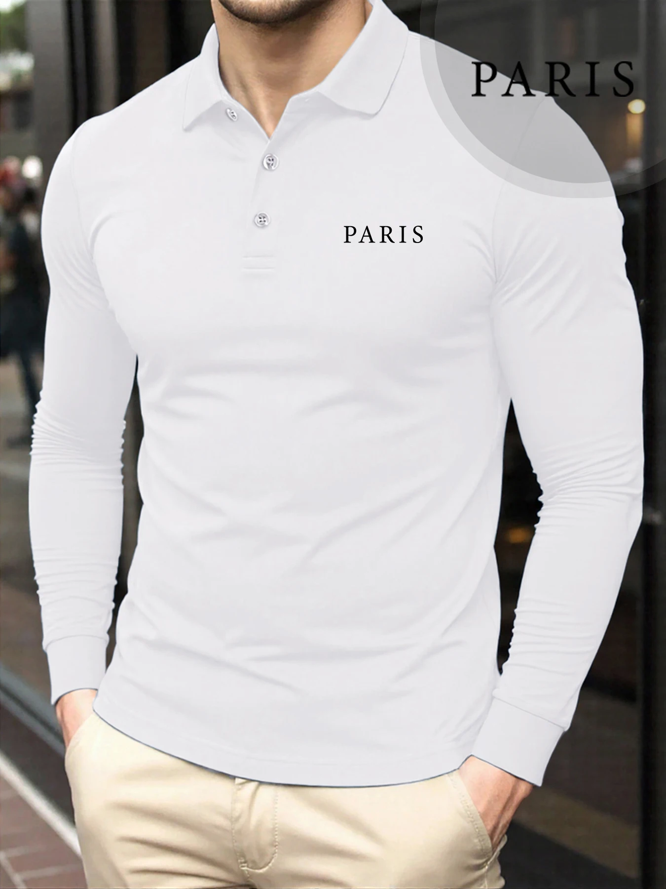 

Парижские буквенные принты, модные рубашки поло на пуговицах, мужские удобные футболки для поездок на работу, осенняя повседневная футболка, универсальная одежда для культуры