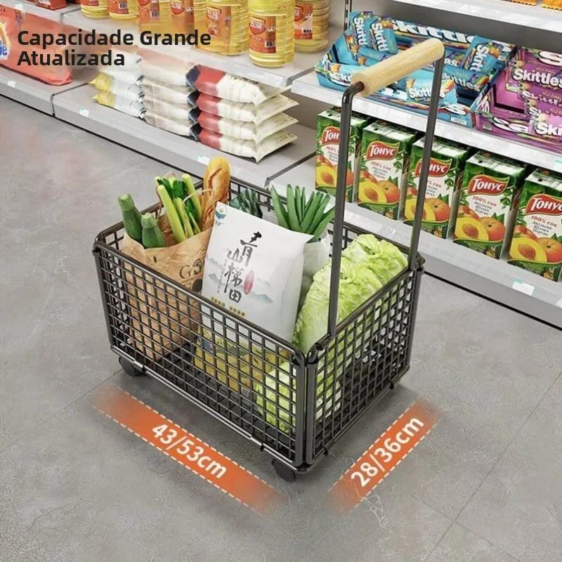 厚みのある携帯用ハンドドラッグ式ショッピングカート、野菜購入用小型トロリー（ホイール付き）、家庭用収納オーガナイザー