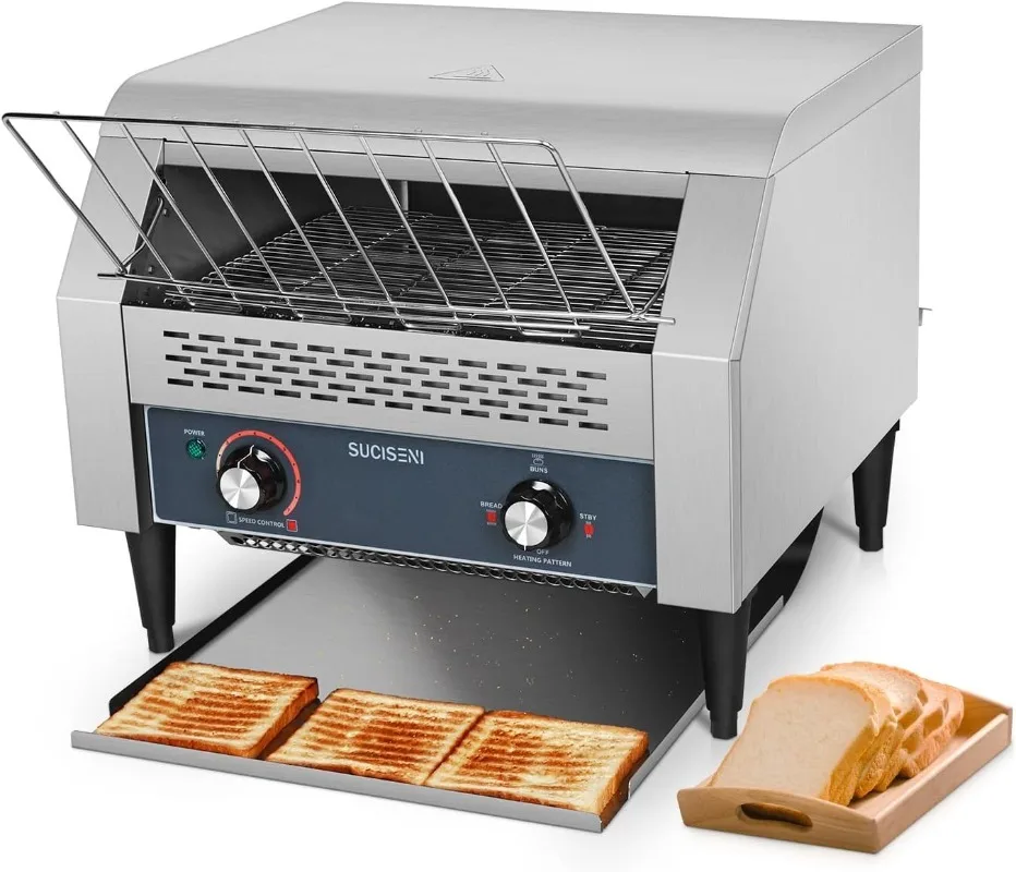 Commercial Conveyor Toaster 450 Slices/HourStainless Steel Toaster Dual Heating Tube for Bagel Bread Croissant Bakery Restaurant