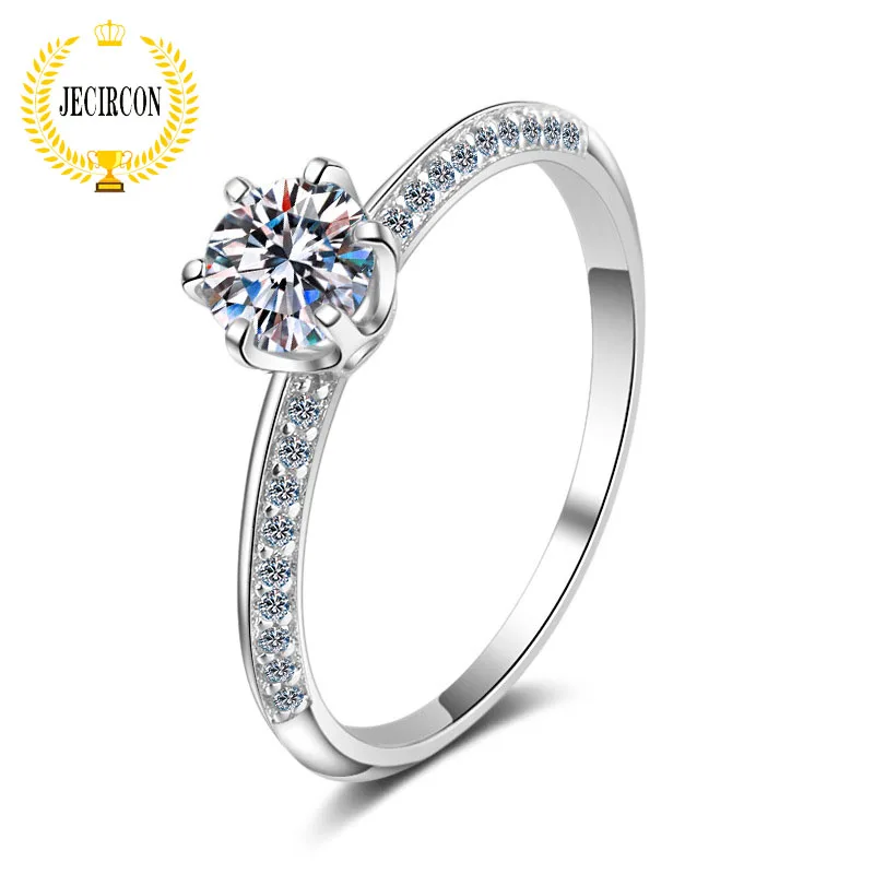 

JECIRCON 0.5 Carat Moissanite Ring for Women 6 Claw pt950 Gold Plated Simulation Diamond Engagement Band 925 Sterling Silver