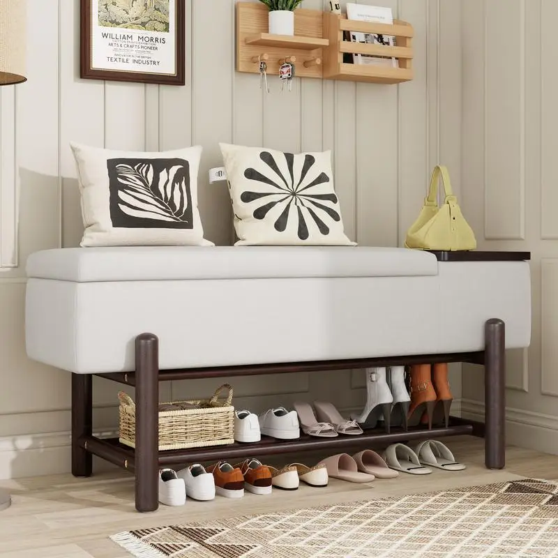 

Modern Upholstered Storage Bench with Hidden Compartment for Entryway, Living Room, and Hallways in Espresso Finish