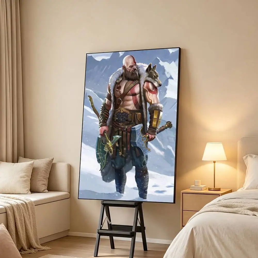 God of War Ragnarok Kratos Poster Waterproof Wall Art Sticker For Bar Living Room Vintage Decor High Quality Print Gift