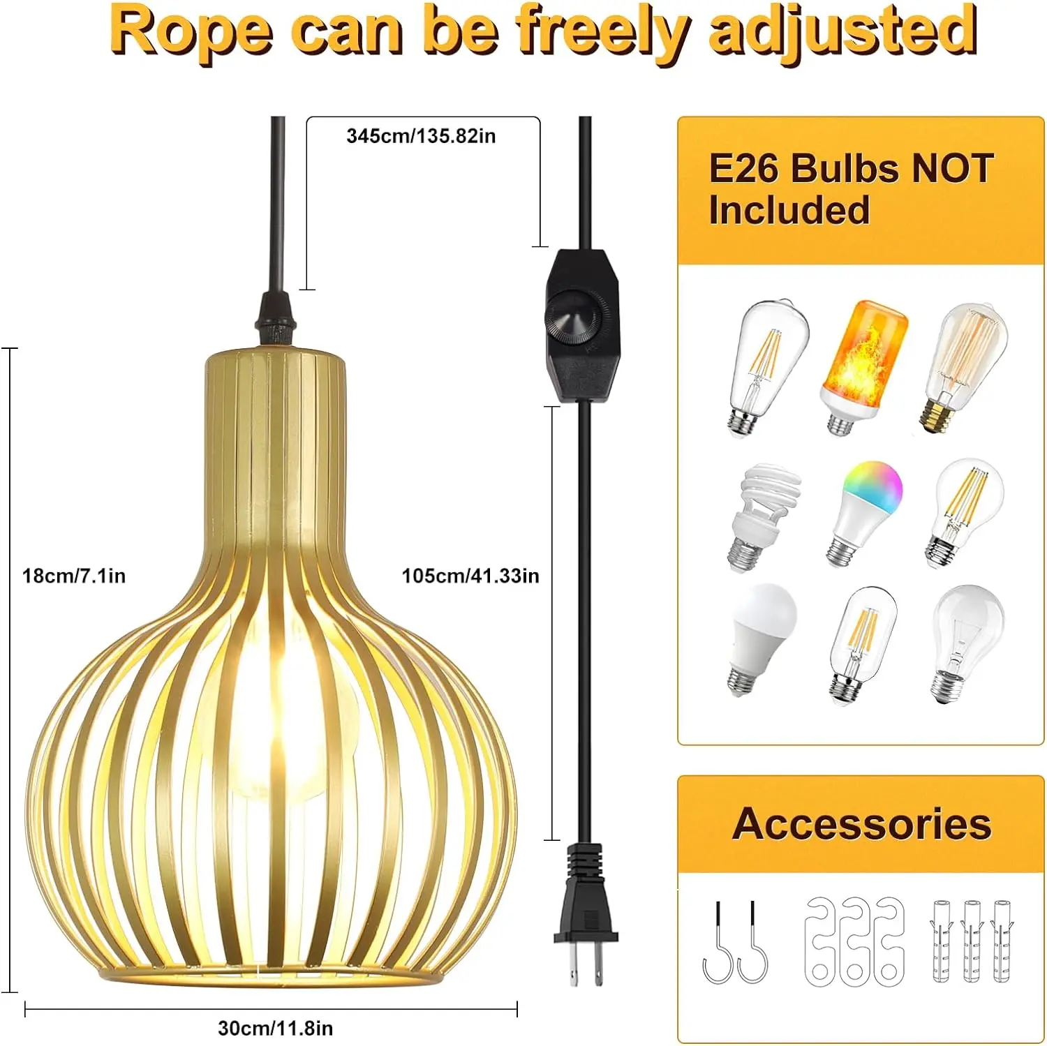 Depuley Adjustable Gold Pendant Lighting Over Sink, Farmhouse Metal Pendant Lights