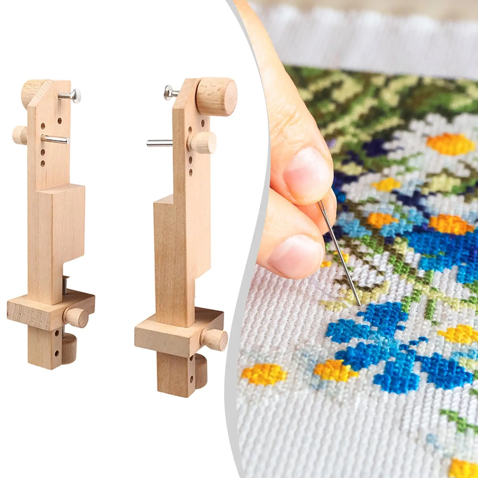 

Cross Stitch Stand with Clamp Art Crafts Wooden Height Adjustable Needlework Stand Embroidery Stand Frame Rack for Quilting