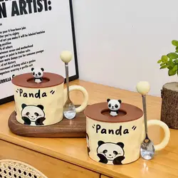 2024 New Ceramic Panda Mug With Spoon Lid Coffee Cup Original Mugs Free Shipping Original Breakfast Cups Ceramics & Pottery Tea