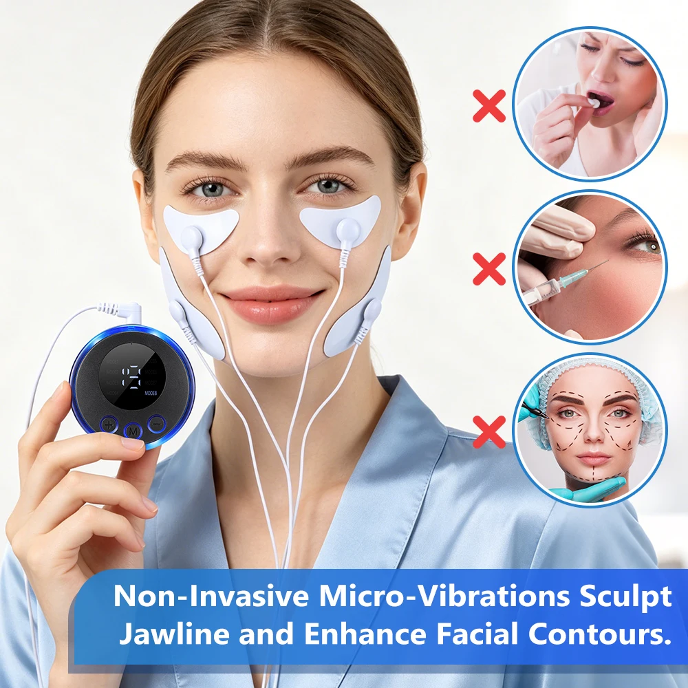 Face Lifting Massager Smart Beauty Device 8 Modes 19 Levels V-Line Contouring Skin Refining Tool USB Rechargeable for Women