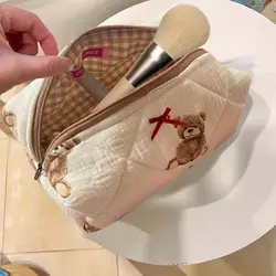 Borsa per il trucco trapuntata in cotone accessori per bricchette borsa per il trucco Organizer borsa per il trucco da viaggio con orso carino borsa per il trucco da viaggio per le donne