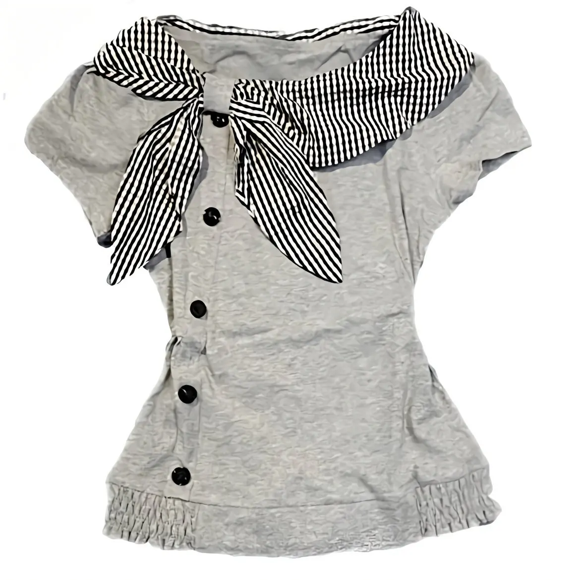 

Cotton T Shirts Women's Clothes Fashion Irregular Camisetas Y2k Tops 2025 Ropa Mujer Plaid Sailor Collar Kawaii Summer T-shirts