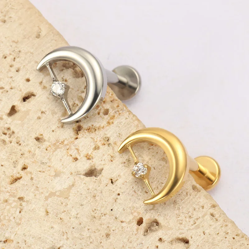 ZOOR F136 التيتانيوم القمر ستار تشيكوسلوفاكيا ثقب الموضوع الداخلي Labret 18 جرام/16 جرام شقة الظهر القرط اللولب مسمار الغضروف ثقب الجسم