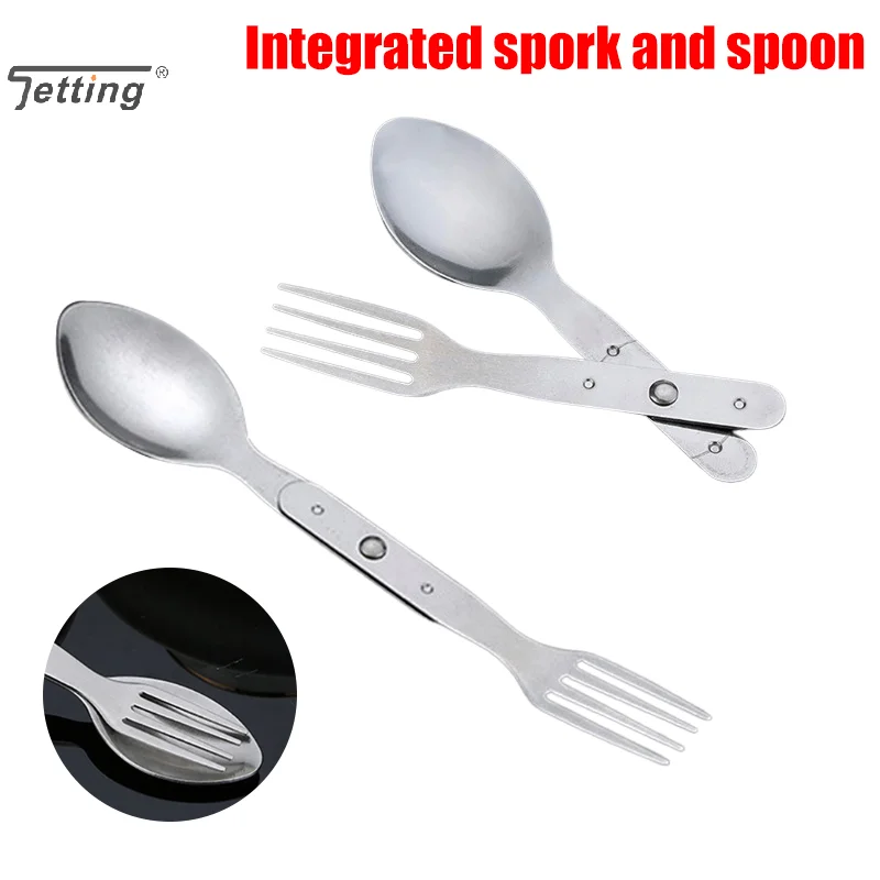 

2 в 1, десертная вилка, ложка из нержавеющей стали, мини-вилка, ложка, набор столовых приборов для кемпинга и пикника, портативный прочный