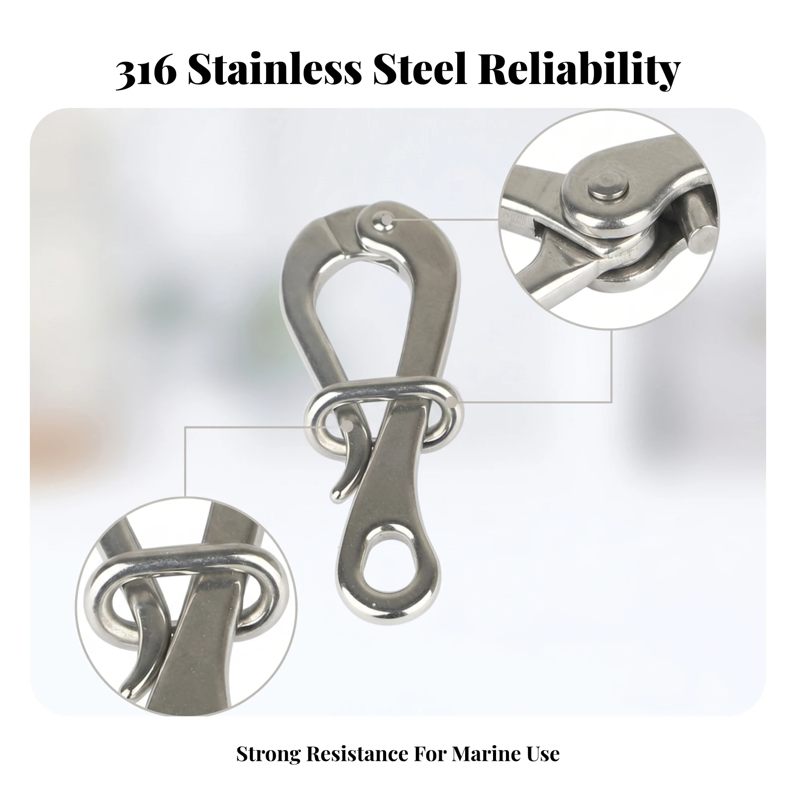 Silver Silver-Colored Finish 316 Stainless Steel Quick-Release Hook Rust Resistant Locking Marine Quick-Release Hook for Boat - view 4