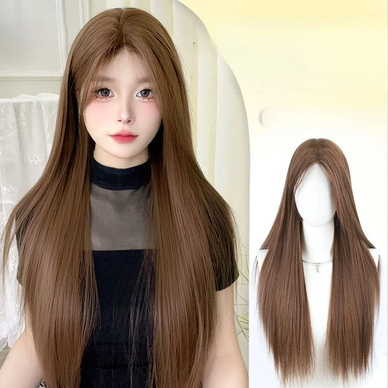

Synthetic Wigs for Women: Long Straight Hair, Light Brown, Small Lace Front, Bohemian Style, Full Head Wig