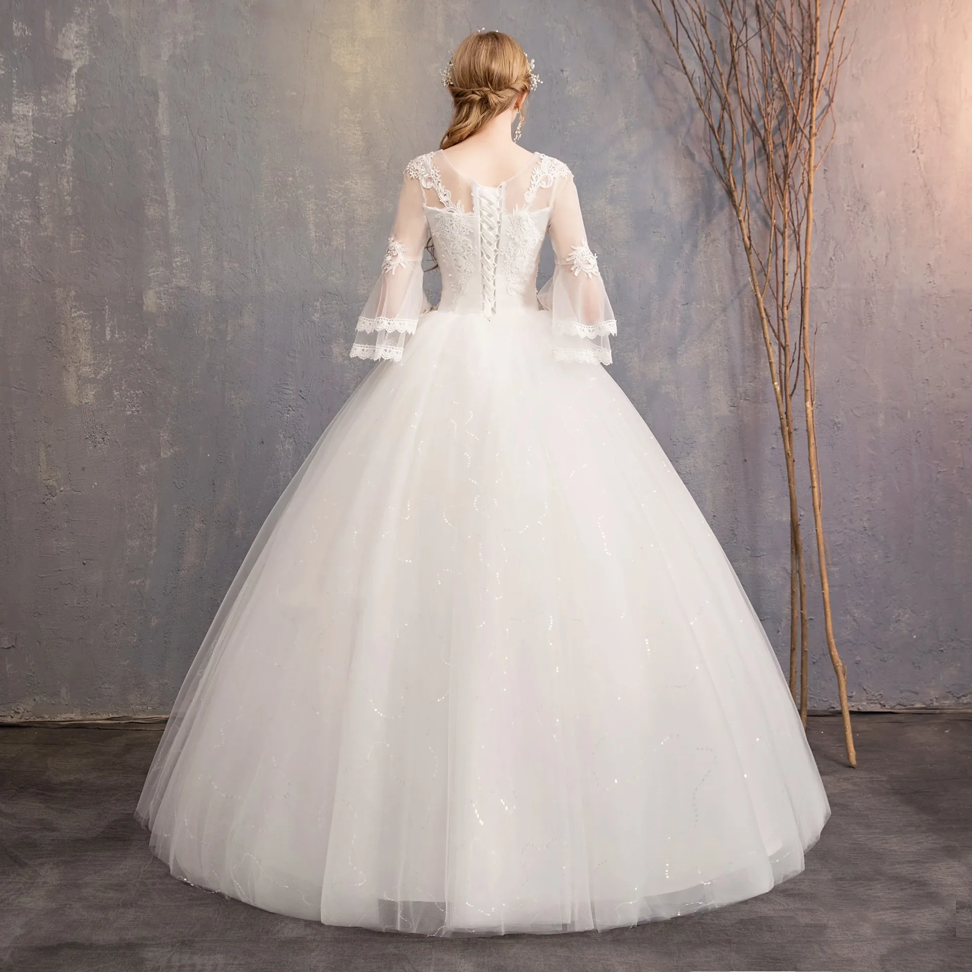 Elegant O-neck Appliques Illusion Lace Tulle Wedding Dresses 2025 Sweep Train Ball Gowns Bridal Gowns Vestido De Noiva