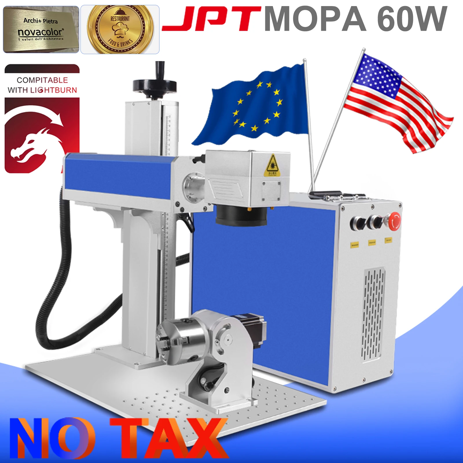 60 واط JPT آلة التعليم بليزر الألياف JPT 60 واط MOPA JPT E2 مصدر الليزر للمعادن الذهب والفضة النقش قطع 175 مللي متر + 300 مللي متر عدسة