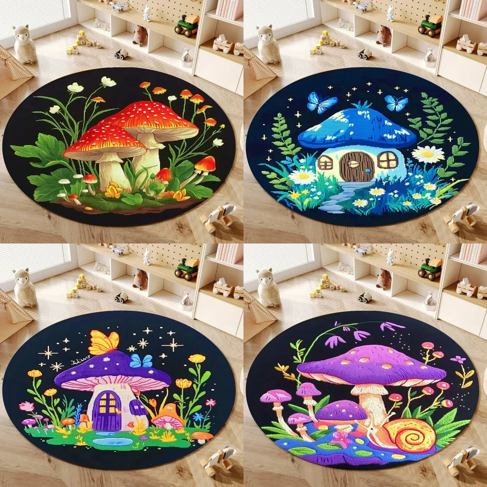 Enchanted Mushroom Kingdom Teppich, bunte runde Wald-Bodenmatte, Wohnzimmer, Schlafzimmer, Nachttisch, inspiriert vom magischen Wald