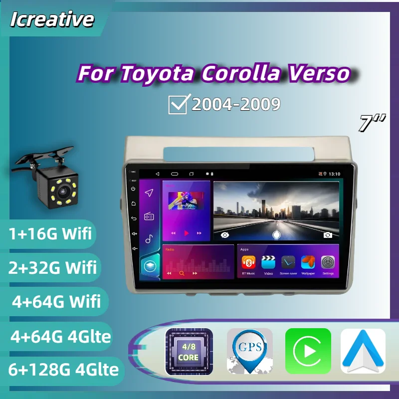 

Car Radio Android for Toyota Corolla Verso 2004-2009 Multimedia Carplay Player IPS Screen 2Din Stereo Autoaudio Navigation GPS