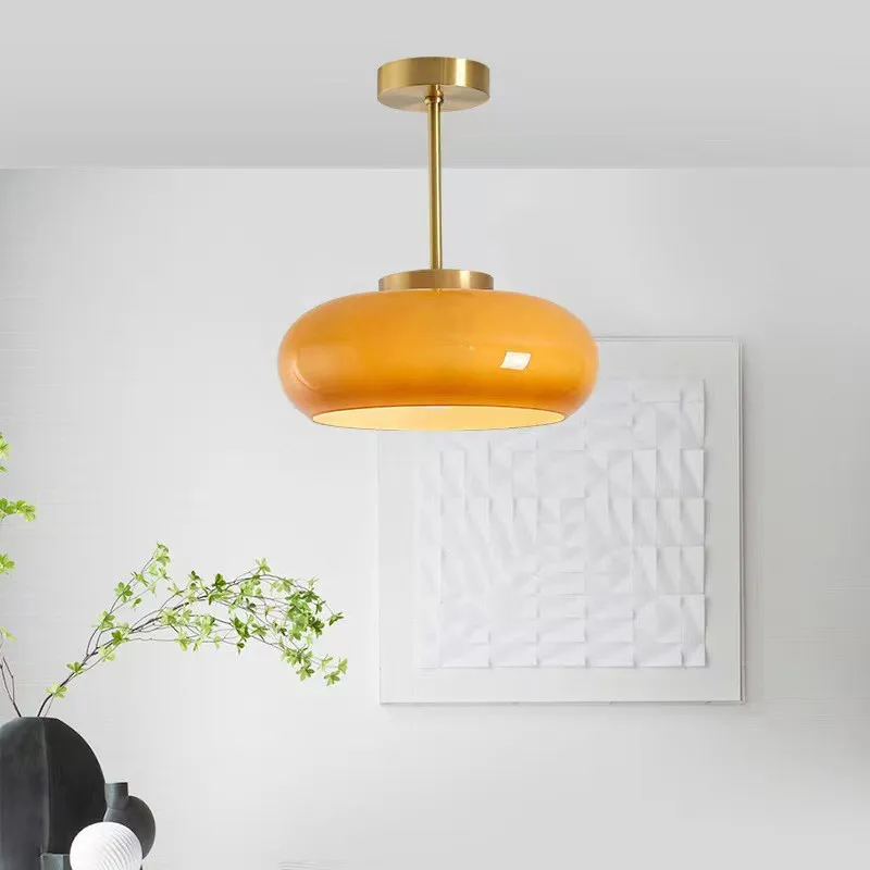 

Nordic Small Disc Glass Ceiling Chandelier for Entrance Corridor Child Bedroom Hallway Lamp Decor Simple Amber Luminaire Fixture