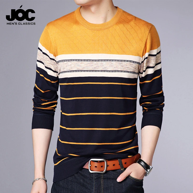 Men\'s Casual Striped Knit Spring and Autumn Long Sleeved Pullover Fashion Top