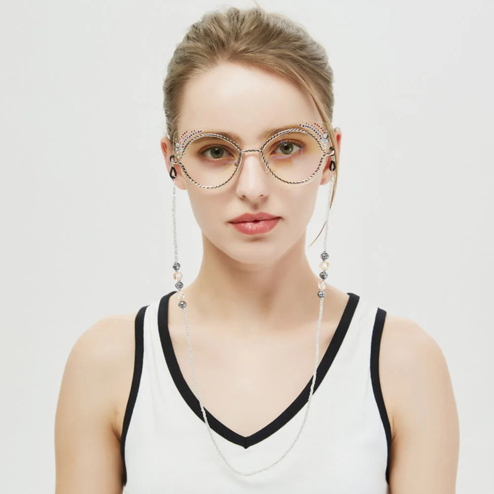 

White Vintage Beads Eyeglasses Strap Anti-Slip Sunglasses Holder Eyewear Retainer Lanyard Fashion Glasses Chain Decorative