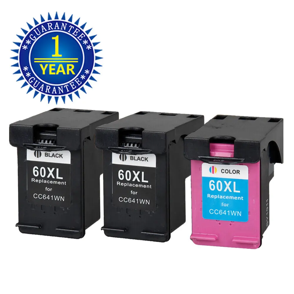 3pk 60xl preto tri-color tinta cc641w cc644w para hp envy 100 deskjet d1620 d1630