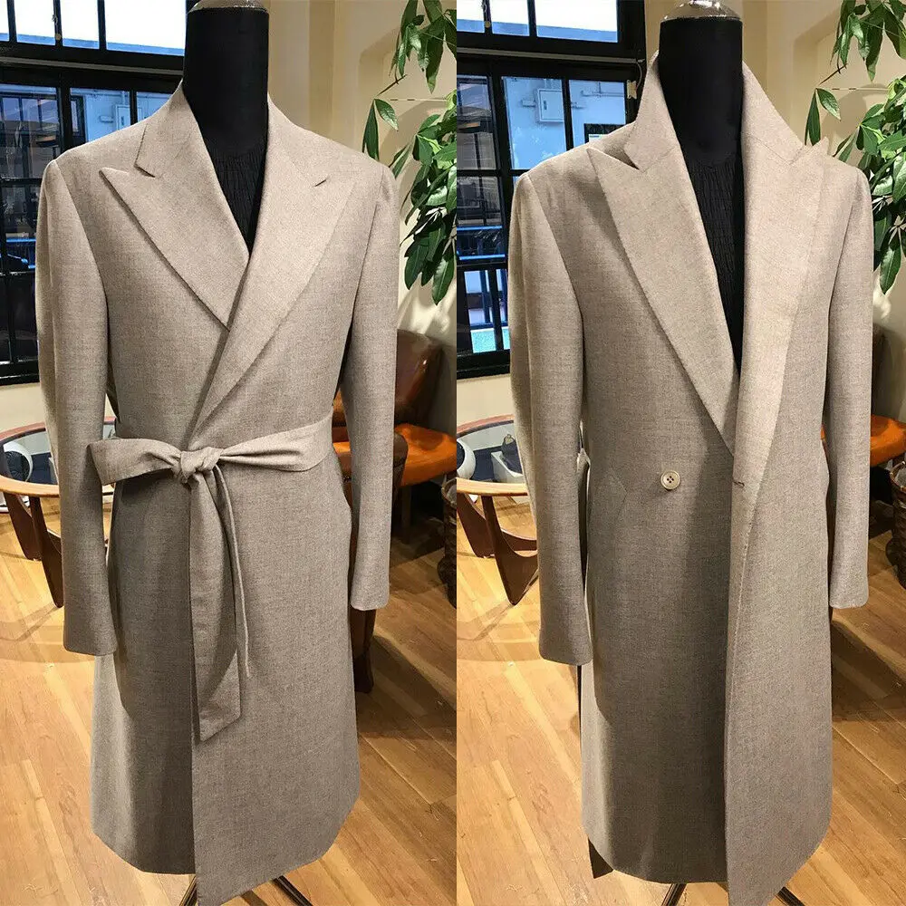 

Mens Suit Tweed Long Overcoat Wool Blend Tailored Notch Lapel Herringbone Custom Men Suit Blazer