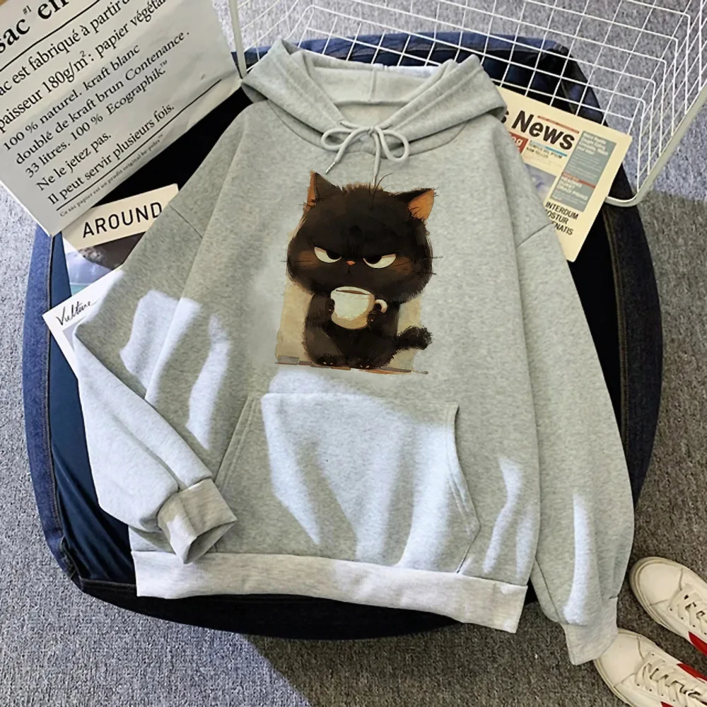 Funny Cat hoodie designer modern style graphic soft fabric streetwear women pullover trendy Japanese athleisure comfortable