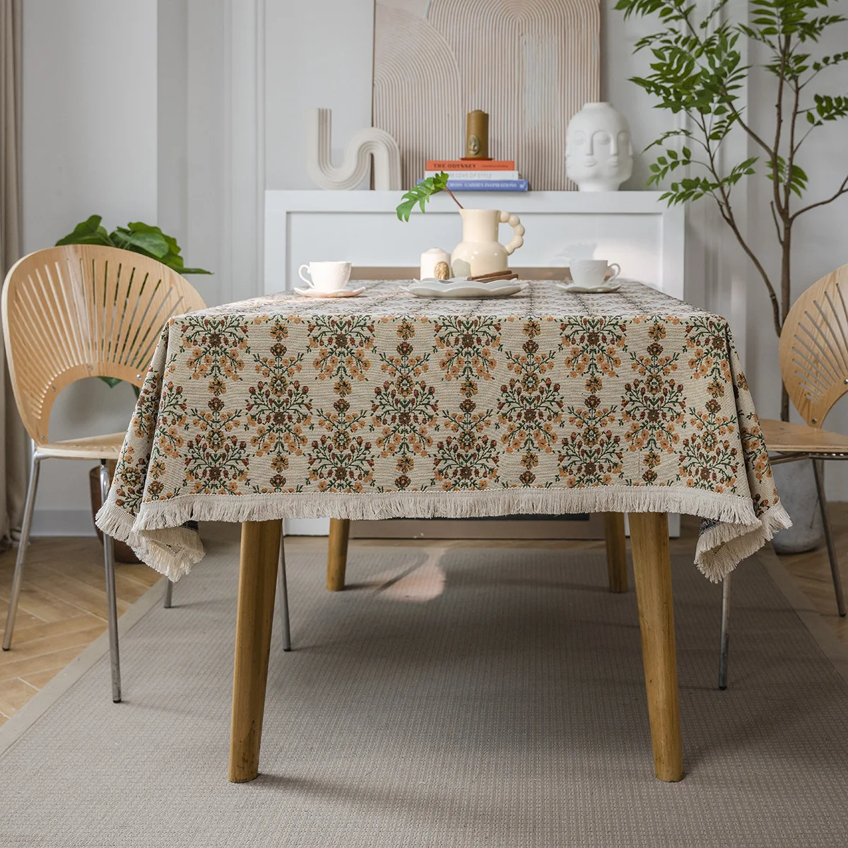 American Table Cloth Tea Table Decoration Flower Jacquard Dining Tablecloth Rectangle Thick Table Cover For Kitchen Dining Room