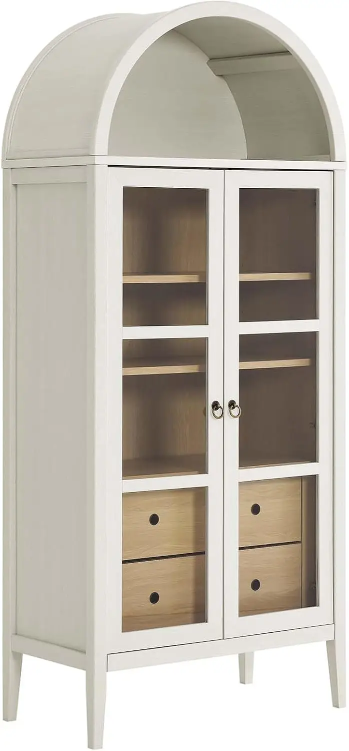 EEI-6639-WHI-OAK Nolan Tall Arched Storage Display Cabinet, White Oak