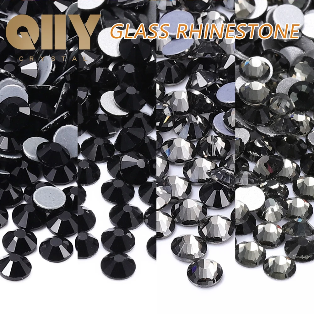 SS6-SS30 Schwarze Glas-Strasssteine, Kristall-Hotfix/Nicht-Hotfix, zum Aufbügeln, flache Rückseite, Strass, Glitzersteine, Stoff, Kleidung, Dekoration