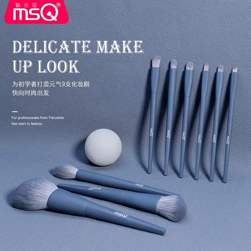 MSQ/Mesco-Juego de brochas de maquillaje azul, 9 veces, juego completo de brochas, colorete, polvo suelto, sombra de ojos, herramientas de belleza, delineador de ojos