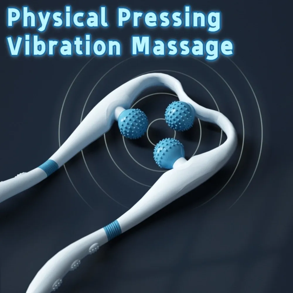 Vibration Cervical Massage Instrument Triple Balls Three-level Adjustment Neck Massager Roller Extended Handle Ergonomic