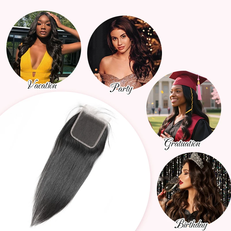 Straight 5x5 Skinlike Real HD Lace Closure 0.10mm Ultra-thin Invisible HD Lace Single Knot Pre-Plucked Brazilian Human Hair Closure Natural Color 12-20 Inch