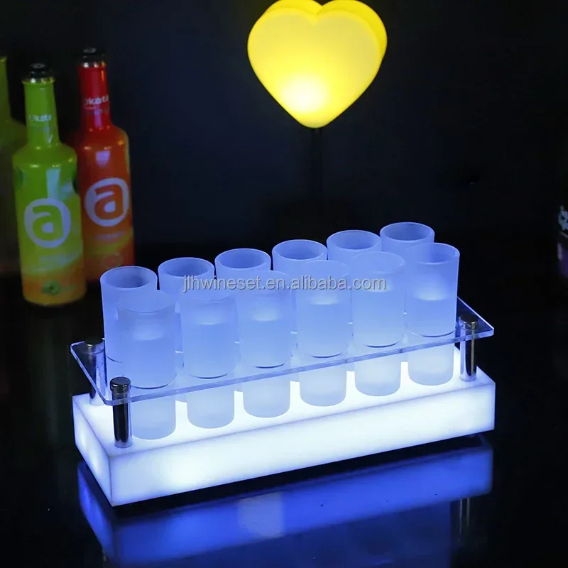 Custom Nightclub party novelties Acrylic LED Shot Glass cup Holder Display Barware Serving Tray
