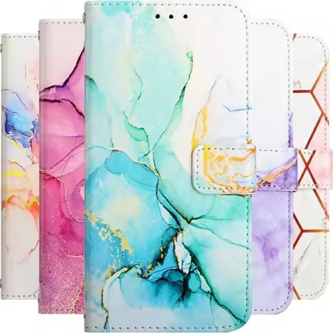 Wallet Card Slots Stand Case For Samsung Galaxy S25 Edge S24 S23 S21 S20 FE S22 Plus Ultra Marble Printing Phone Cover #EEB