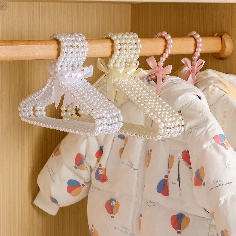 

1PC Plastic Clothes Hanger Imitation Pearl Bow Hanger Closet Wardrobe Save-space Storage Organizer Dry Cloth Rack For Children