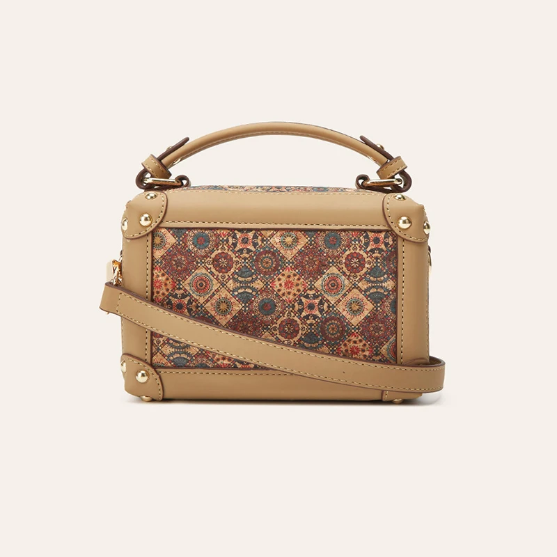 

Crossbody Bags Retro Cork Leather National Printing Patchwork Plain Edge Large Capacity Shoulder Bag Without Belt