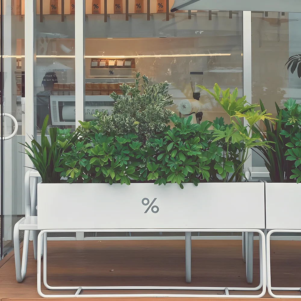 

Outdoor flower box guardrail combination cafe milk tea shop outer pendulum partition fence metal flower trough planting box cust