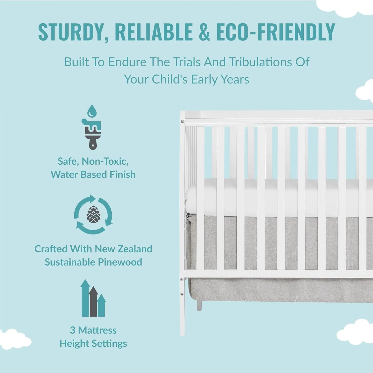 Dream On Me Synergy 5-In-1 Convertible Crib In White, Greenguard Gold Certified