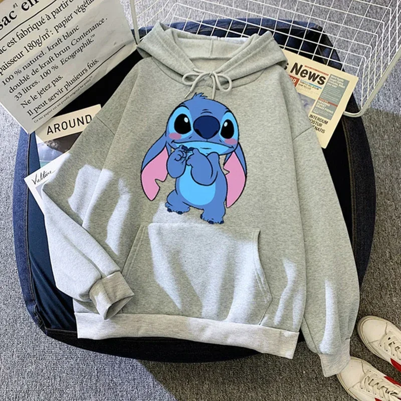 Disney Pattern Loose Male Sweatshirts Pocket Cartoon Cute Stitch Print Clothing Cozy Daily Men Hoodies Autumn Winter Popular