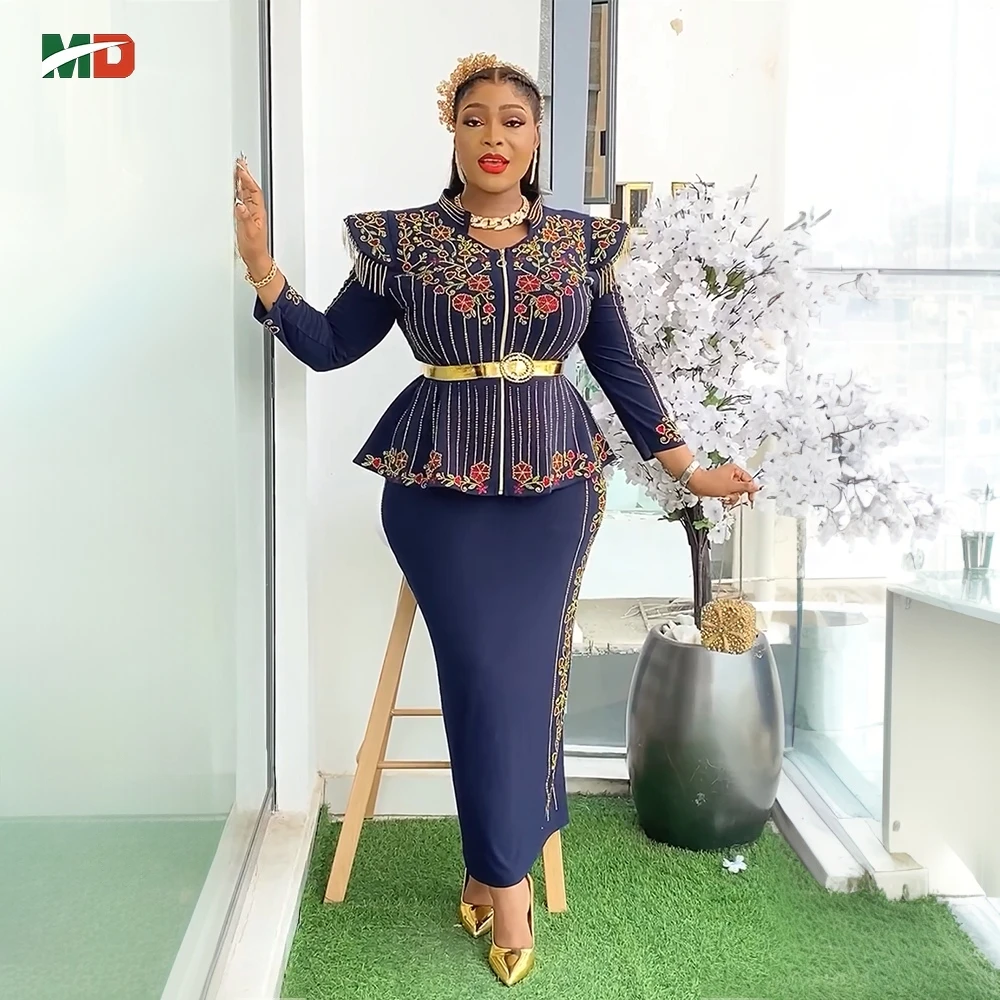

MD African Clothes For Women 2PCS Tops And Skirts Suits Dashiki Ankara Turkey Outfits Gown Plus Size African Office Wear Dresses