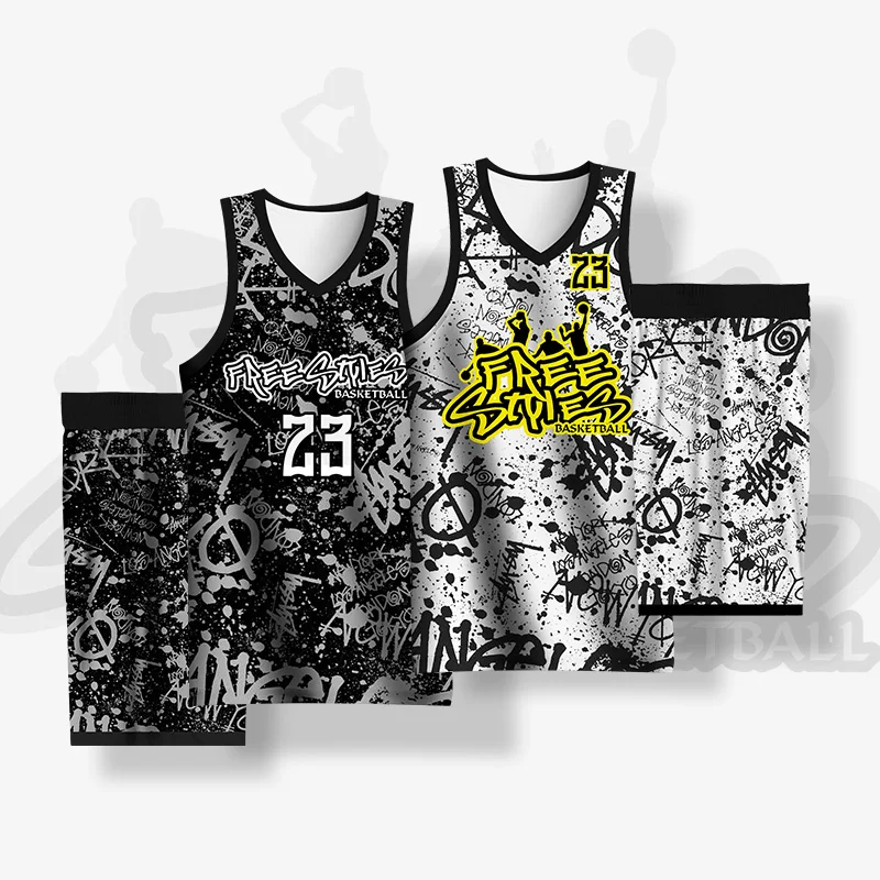 BASKETMAN Basketball Sets For Men Customizable Street Style Graffiti Printed Jerseys Shorts Uniforms Fitness Training Tracksuits