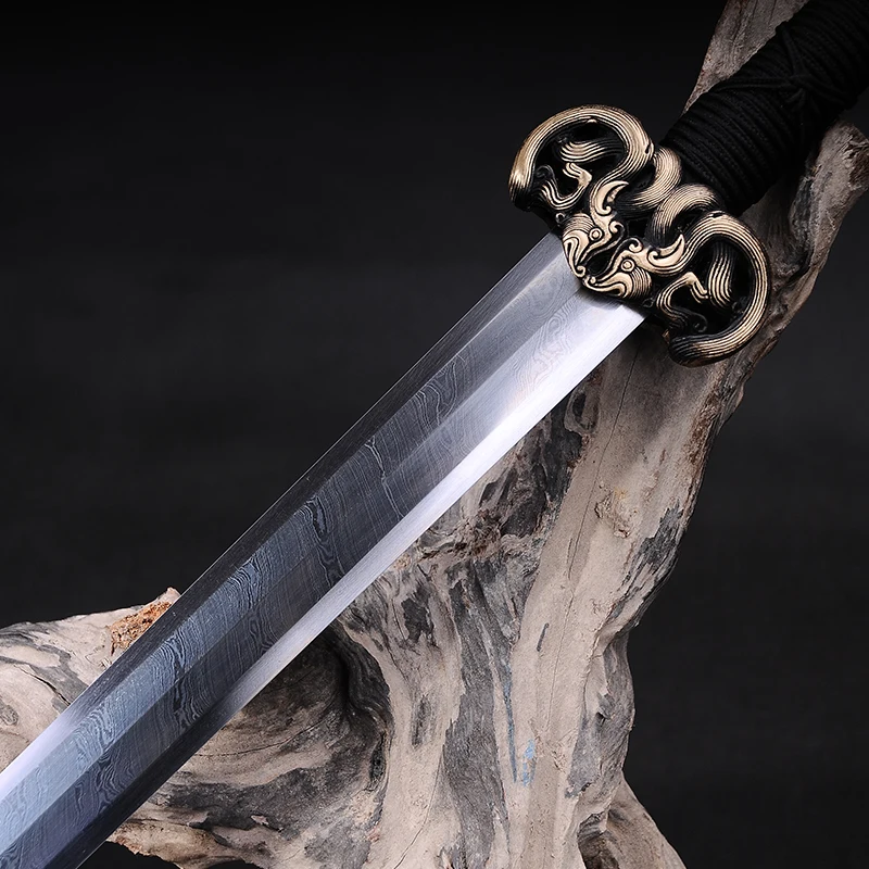 Espada china antigua hecha a mano, hoja de acero doblada de Damasco forjado Han Jian, vaina de madera Suanzhi, LeiJu, espada de tamaño completo, dec.