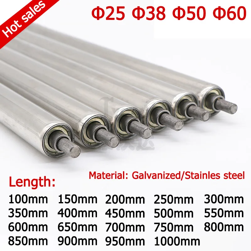 Conveyor Roller, Galvanized/Stainless Steel, Φ25/38/50/60mm OD, 100-1000mm Length, Industrial Idler Roller for Conveyor