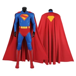 New Clark Cosplay Kent Costume David Corenswet Film Costume High Quality Blue Jumpsuit Red Cape Suit Male Halloween Party Outfit