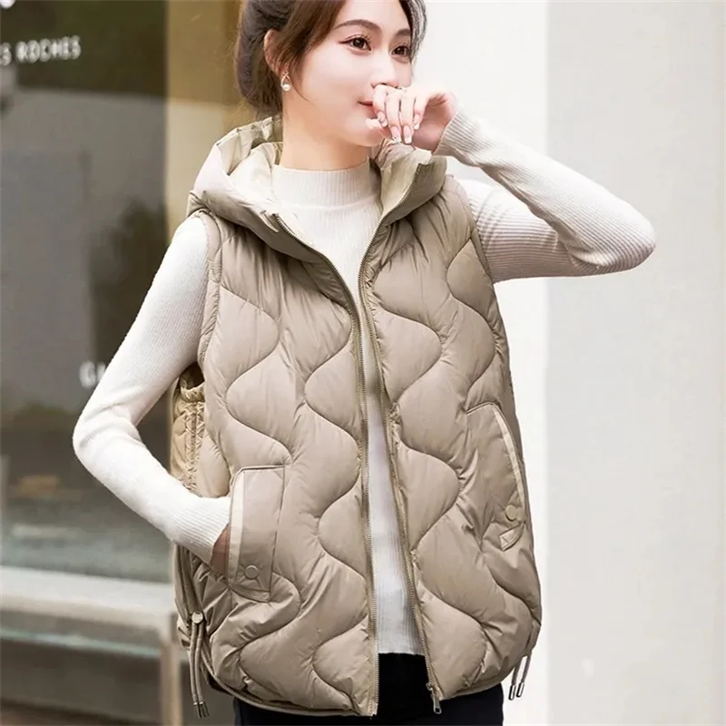 2024 New Oversized Cotton Vests Sleeveless Coat Women Autumn Winter Hooded Waistcoat Puffer Parkas Warm Down Cotton Outwear