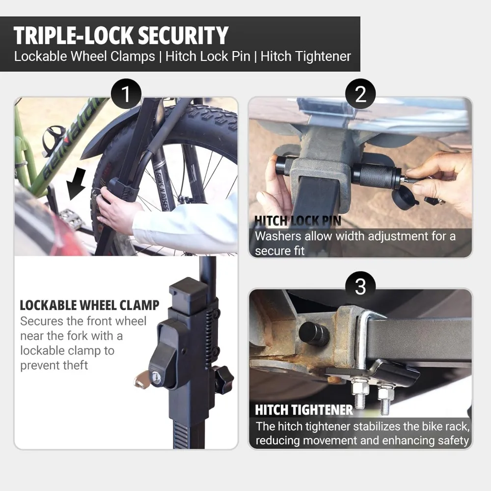 TRAILV2 ヒッチマウント 2台用自転車ラック（バイクランプ付き）- チルト、折りたたみ、盗難防止ヒッチ＆ホイールロック、耐荷重170ポンド、2インチレシーバー、アップ
