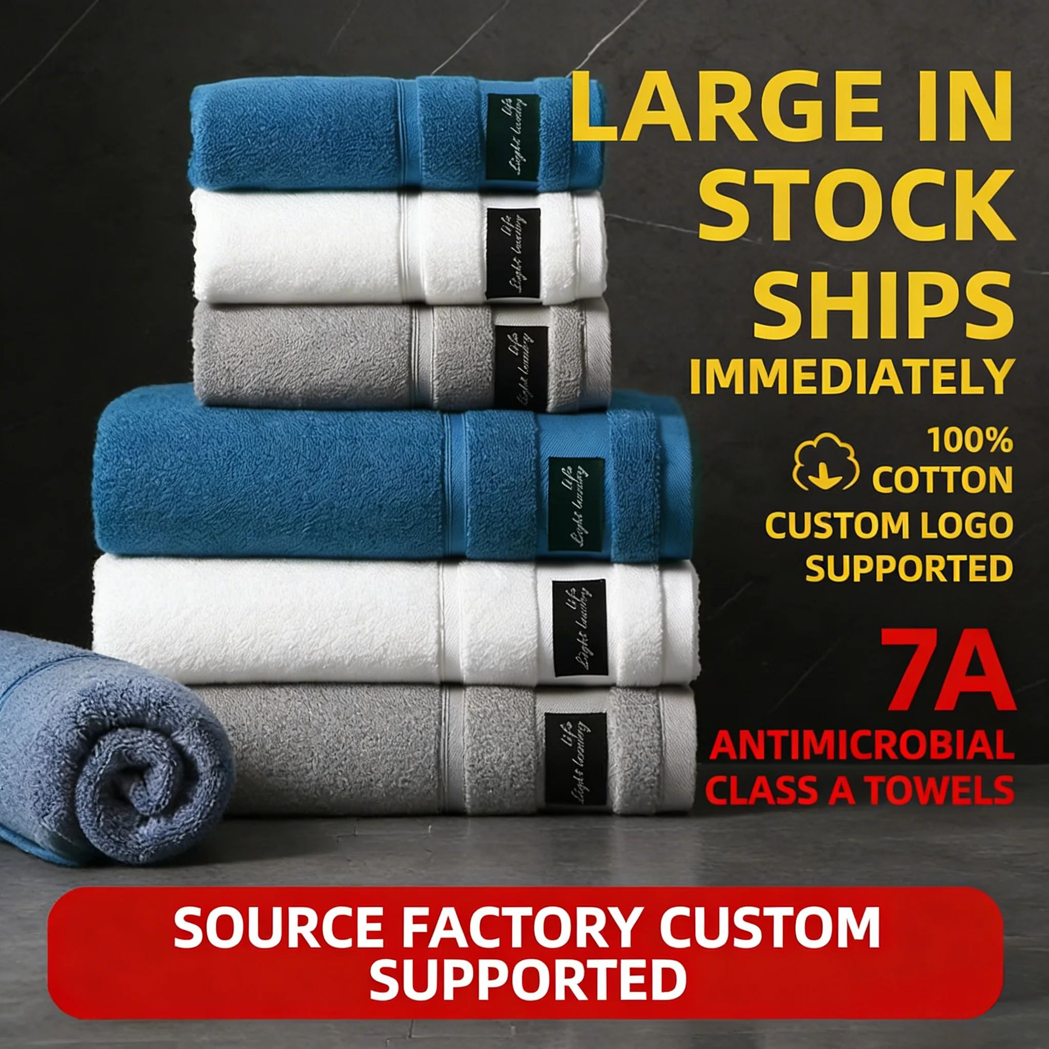 Custom Embroidered Logo Pure Cotton Class a Towels Bath Towels Hotel Spa Salon Home High End Combed Cotton Bath Towels Oem