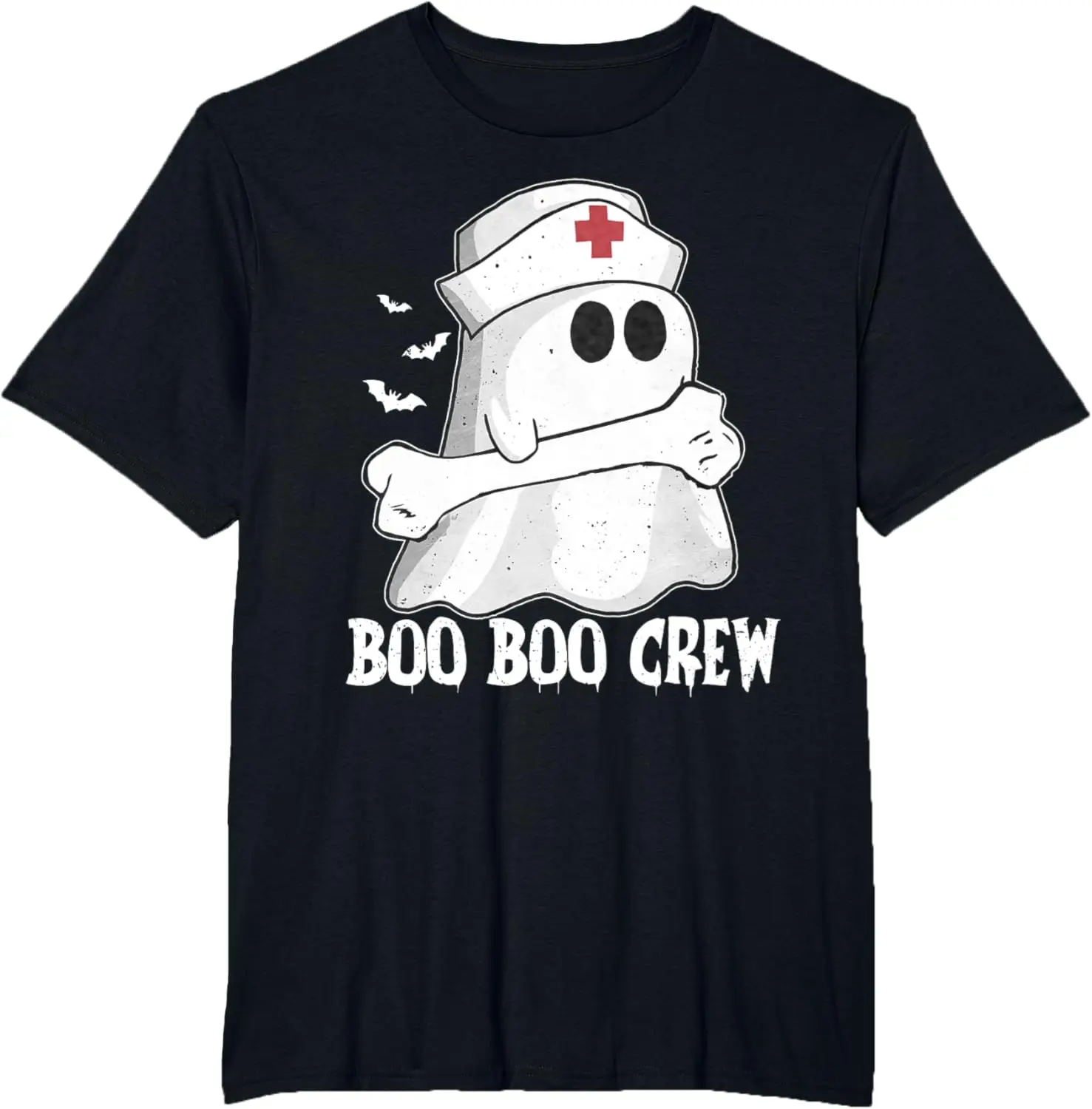 

3D Cute Ghost Print Black T-Shirt Halloween Theme Round Neck Short Sleeve Tees For Men Women Loose Daily Casual Creative Clothes