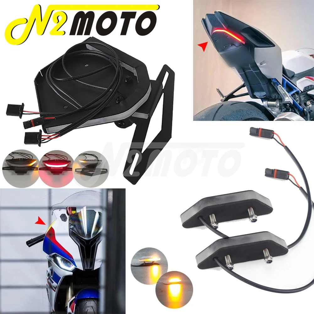 

Motorcycle Mirror Block Off Amber LED Turn Signal Light Rear License Plate Light Fender Eliminator Bracket For BMW S1000RR 2020+